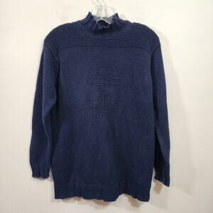 Lauren Ralph Lauren dark navy embossed anchor silk blend knit sweater woman sz S